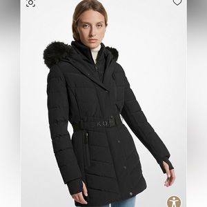 Faux Fur Trim Quilted Puffer Michael Kors Coat